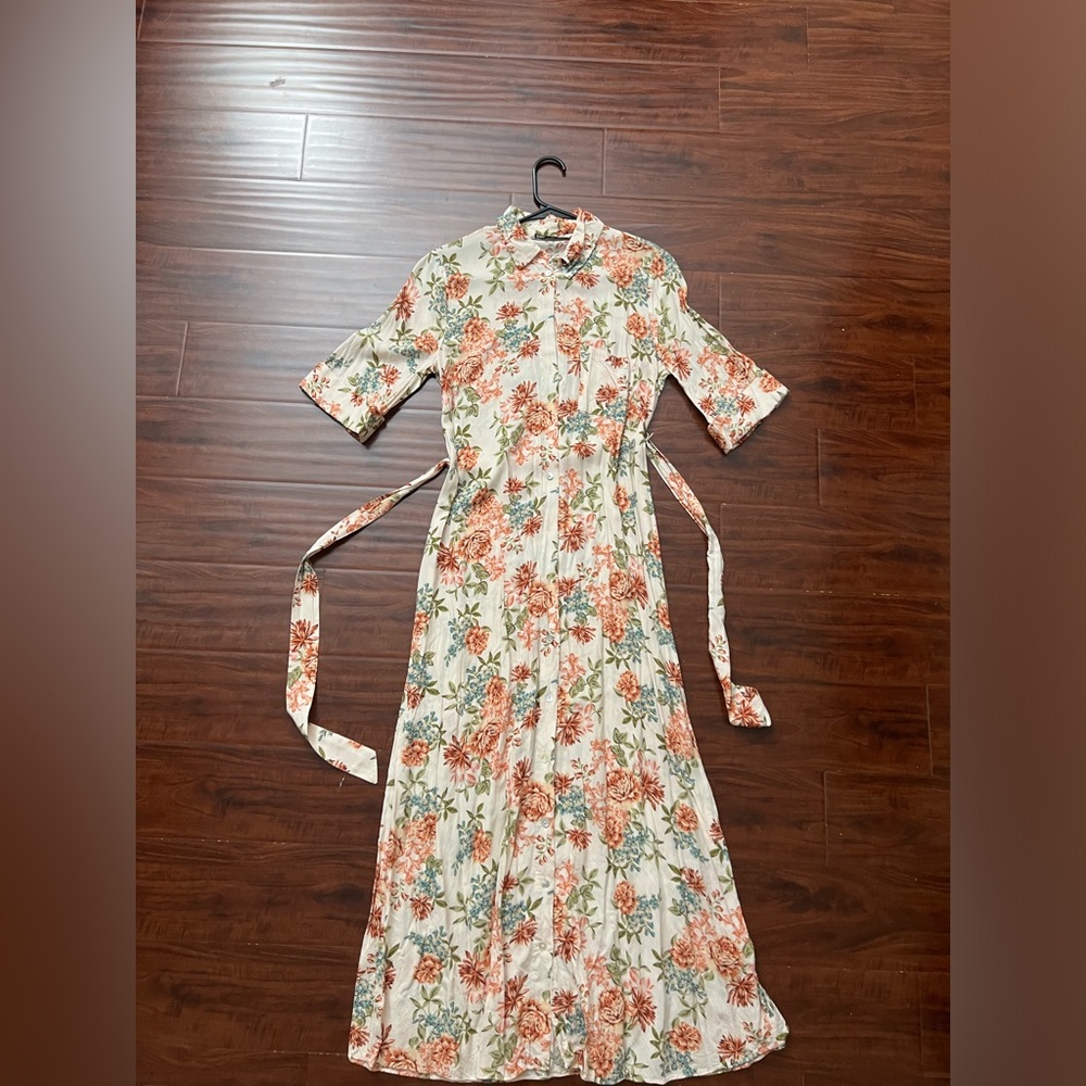 Zara maxi floral print dress, belted